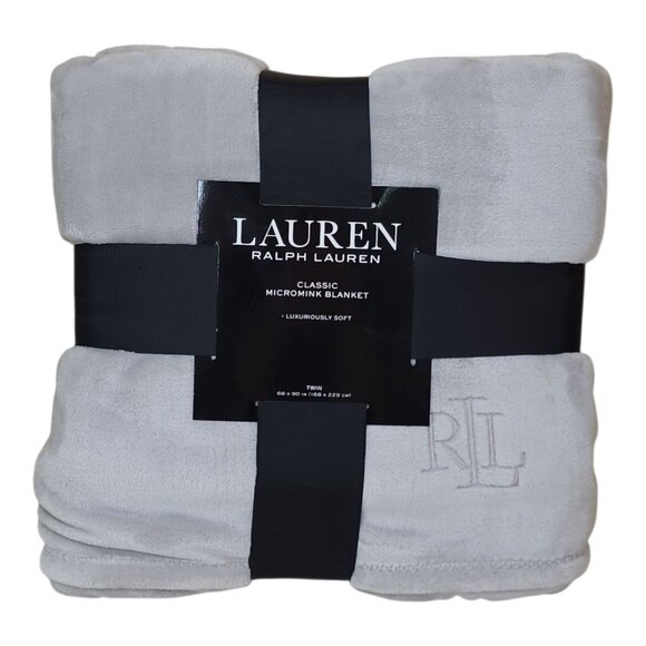 Lauren Ralph Lauren Classic Micromink Twin Blanket Luxuriously Soft Plush Gray - Picture 1 of 8